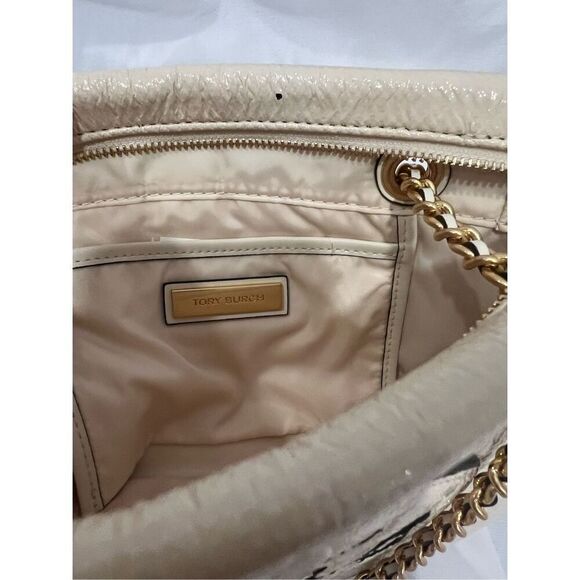 Tory Burch Women's Cream Small Ella Crinkle Patent Chain Crossbody Bag NWOT - Picture 7 of 10